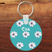 Aangepaste naam Blauwgroen bloempatroon Button Bel Sleutelhanger (Voorkant)