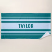 Aangepaste naam Blauwgroen gestreepte familie vaka Strandlaken (Voorkant)