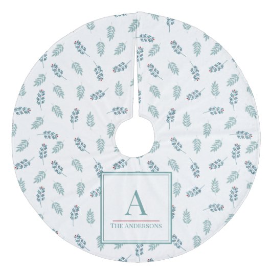 Aangepaste naam Blauwgroen Mistletoe Christmas Tre Fleece Kerstboom Rok (Voorkant)