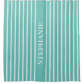 Aangepaste naam Blauwgroen witte strips patroonkla Douchegordijn (Voorkant)