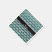 Aangepaste naam blauwgroen zilverglitterchevrons servet (Hoek)