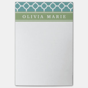 Aangepaste naam Bleek blauw Quatrefoil Patroon Post-it® Notes
