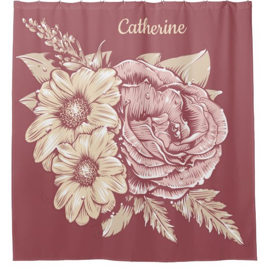 Aangepaste naam Bloem Illustratie douchegordijn (Voorkant)