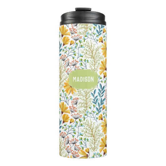 Aangepaste naam Bloem Illustratie tumbler Thermosbeker (Voorkant)