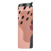 Aangepaste naam bloem met zwarte bloemen roze thermosbeker (Gedraaid links)