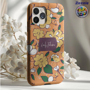 Aangepaste naam bloem orange vintage schets bloem Case-Mate iPhone case