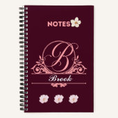 Aangepaste Naam Bloemen Design in Bourgogne Notitieboek (Voorkant)