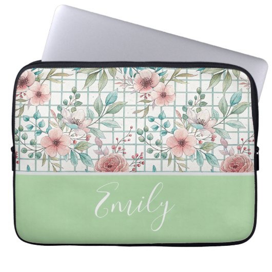 Aangepaste Naam Bloemen Electronics Bag Laptop Sleeve (Voorkant)