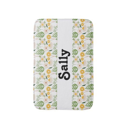 Aangepaste naam bloemen en bladeren op wit badmat (Voorkant Verticaal)