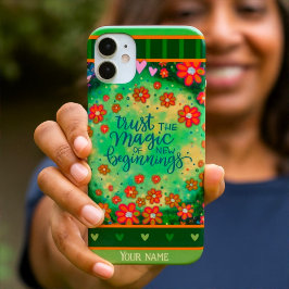 Aangepaste Naam Bloemen Groen Nieuw Begin iPhone 16 Plus Hoesje