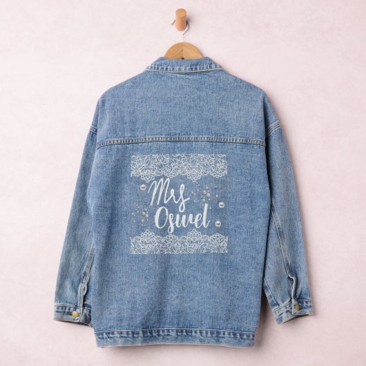 Aangepaste naam Bloemen Kant parels Bruid Denim Jacket (Hangar)