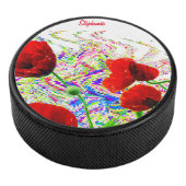 Aangepaste naam Bloemen Papaver Bloemen Kleurrijke Hockey Puck (3/4)