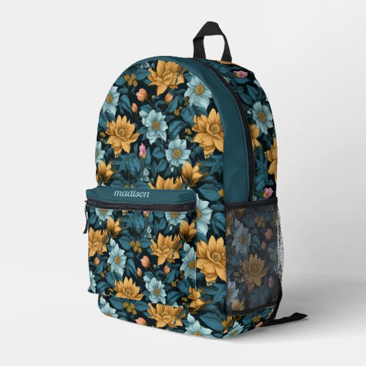 Aangepaste naam Bloemen Patroon Bedrukte Rugzak (Achterkant Hoek Rechts)