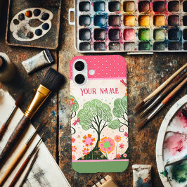 Aangepaste Naam Bloemen Roze Boom Groene Inspirati iPhone 16 Plus Hoesje