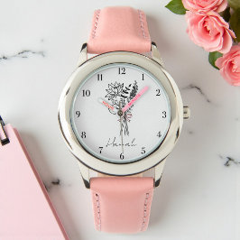 Aangepaste naam Bloemen Roze voor meisjes Horloge