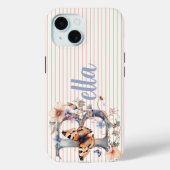 Aangepaste naam | Bloemen vlinder Initiaal blauw Case-Mate iPhone Case (Achterkant)