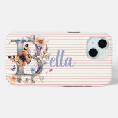 Aangepaste naam | Bloemen vlinder Initiaal blauw Case-Mate iPhone Case (Achterkant (horizontaal))
