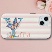 Aangepaste naam | Bloemen vlinder Initiaal blauw, Case-Mate iPhone Case