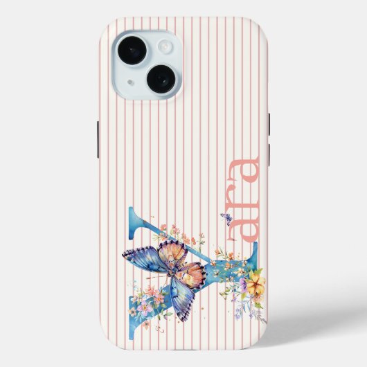 Aangepaste naam | Bloemen vlinder Initiaal blauw, Case-Mate iPhone Case (Achterkant)