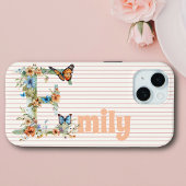 Aangepaste naam | Bloemen vlinder Initiaal perzik Case-Mate iPhone Case