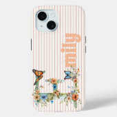 Aangepaste naam | Bloemen vlinder Initiaal perzik Case-Mate iPhone Case (Achterkant)