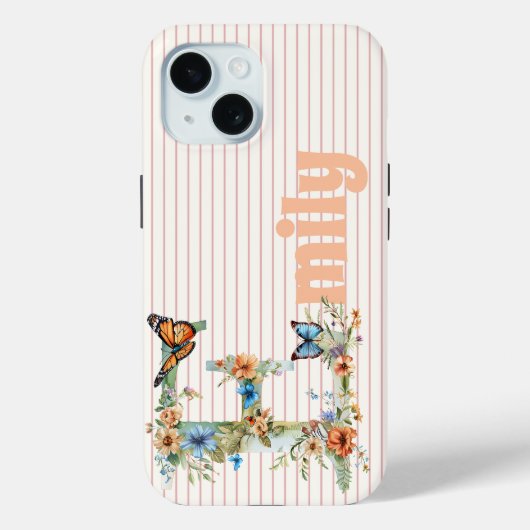 Aangepaste naam | Bloemen vlinder Initiaal perzik Case-Mate iPhone Case (Achterkant)