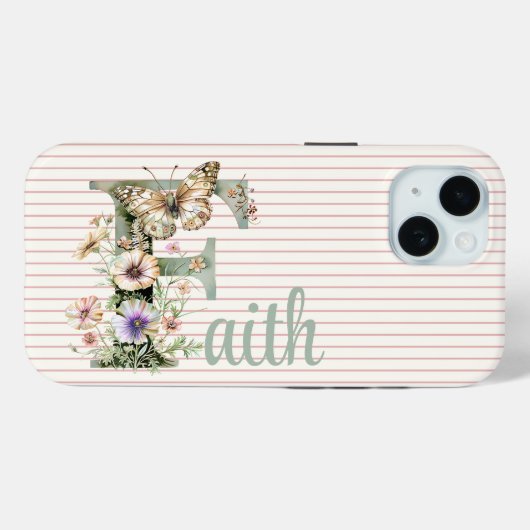 Aangepaste naam | Bloemen vlinder Initiaal Sage Gr Case-Mate iPhone Case (Achterkant (horizontaal))