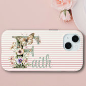 Aangepaste naam | Bloemen vlinder Initiaal Sage Gr Case-Mate iPhone Case
