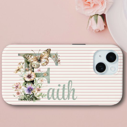 Aangepaste naam | Bloemen vlinder Initiaal Sage Gr Case-Mate iPhone Case