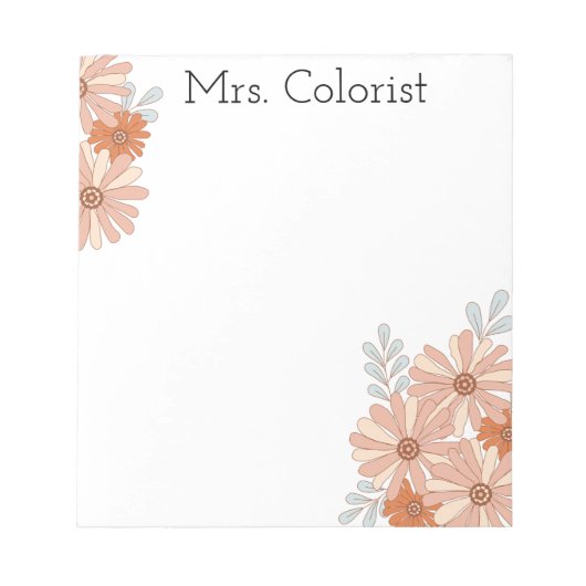 Aangepaste Naam Bloemen Waterverf Blush Peach Notitieblok (Voorkant)