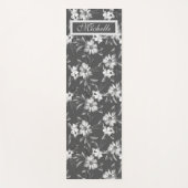 Aangepaste Naam Bloemen Zwart Grijs Wit Yoga Mat (Voorkant)