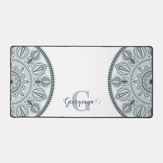 Aangepaste Naam Bloemharmonie Grijs Monotone Manda Bureaumat (Voorkant)