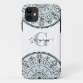 Aangepaste Naam Bloemharmonie Grijs Monotone Manda Case-Mate iPhone Case