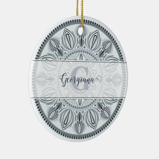 Aangepaste Naam Bloemharmonie Grijs Monotone Manda Keramisch Ornament (Rechts)