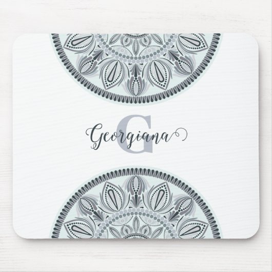 Aangepaste Naam Bloemharmonie Grijs Monotone Manda Muismat (Voorkant)