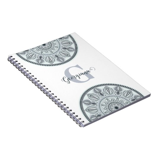 Aangepaste Naam Bloemharmonie Grijs Monotone Manda Notitieboek (Rechterzijde)