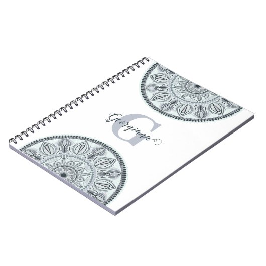 Aangepaste Naam Bloemharmonie Grijs Monotone Manda Notitieboek (Linkerzijde)