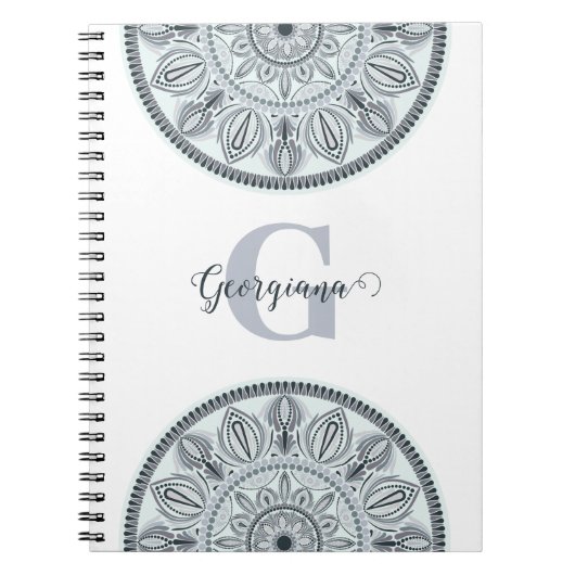 Aangepaste Naam Bloemharmonie Grijs Monotone Manda Notitieboek (Voorkant)