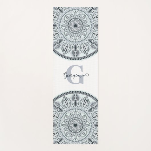 Aangepaste Naam Bloemharmonie Grijs Monotone Manda Yogamat (Voorkant)