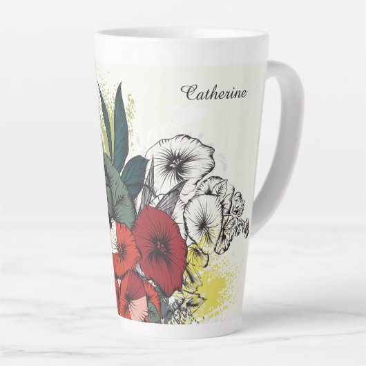 Aangepaste naam bloemillustratie latte mok (Rechterhoek)