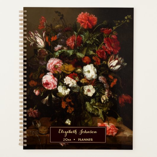 Aangepaste Naam  Bloemkunst Goud Monogram 2026 Planner (Voorkant)
