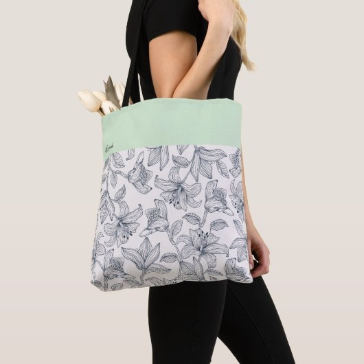 Aangepaste naam bloempatroon tote bag (Dichtbij)