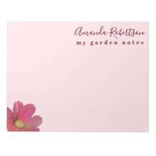 Aangepaste naam bloemrijke waterverf pastel roze r notitieblok