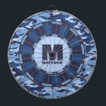 Aangepaste naam Blue Camo Dartboard Dartbord<br><div class="desc">Personaliseer dit blauwe camouflage dartbord met jouw naam en initiaal. Geweldig cadeau voor een tiener. Ontworpen voor u door Blackberry Boulevard.</div>