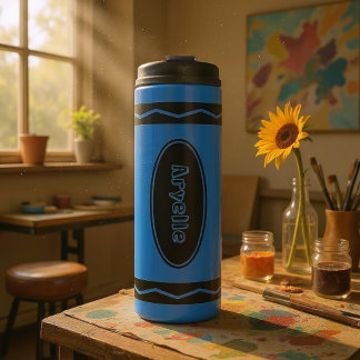 Aangepaste naam Blue Crayon Travel Mug Thermal Tum Thermosbeker