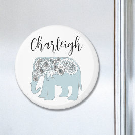 Aangepaste naam Blue Paisley Elephant Magneet