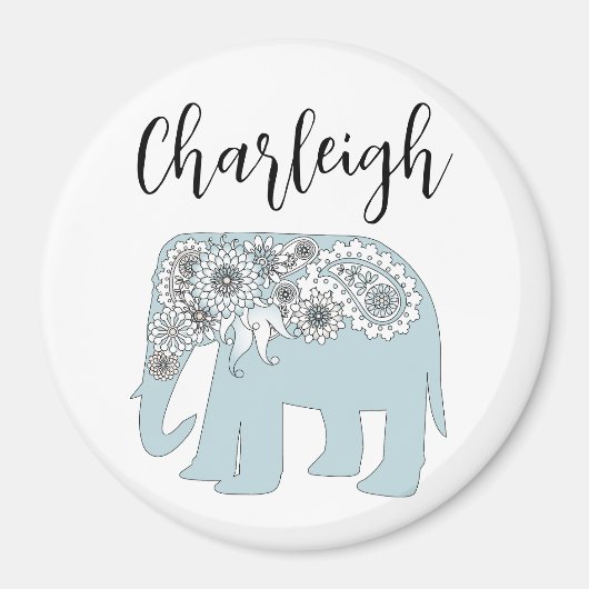 Aangepaste naam Blue Paisley Elephant Magneet (Voorkant)