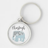Aangepaste naam Blue Paisley Elephant Sleutelhanger (Voorkant)