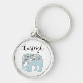Aangepaste naam Blue Paisley Elephant Sleutelhanger