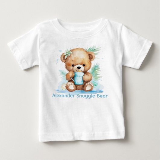 Aangepaste naam Blue Teddy Bear Baby Shirt (Voorkant)